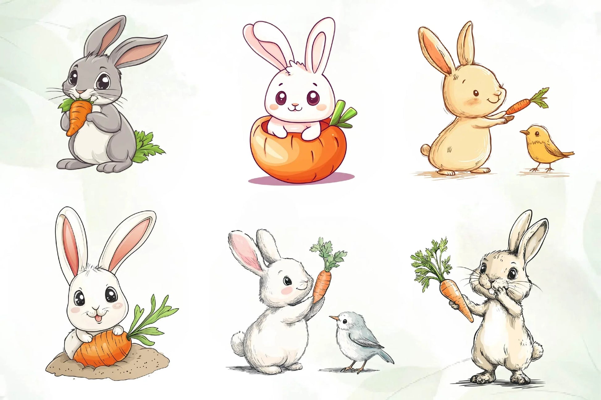 Hand Painted Bunny With Carrots Clipart Bundle - CraftNest - Digital Crafting and Art