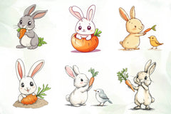 Hand Painted Bunny With Carrots Clipart Bundle - CraftNest - Digital Crafting and Art