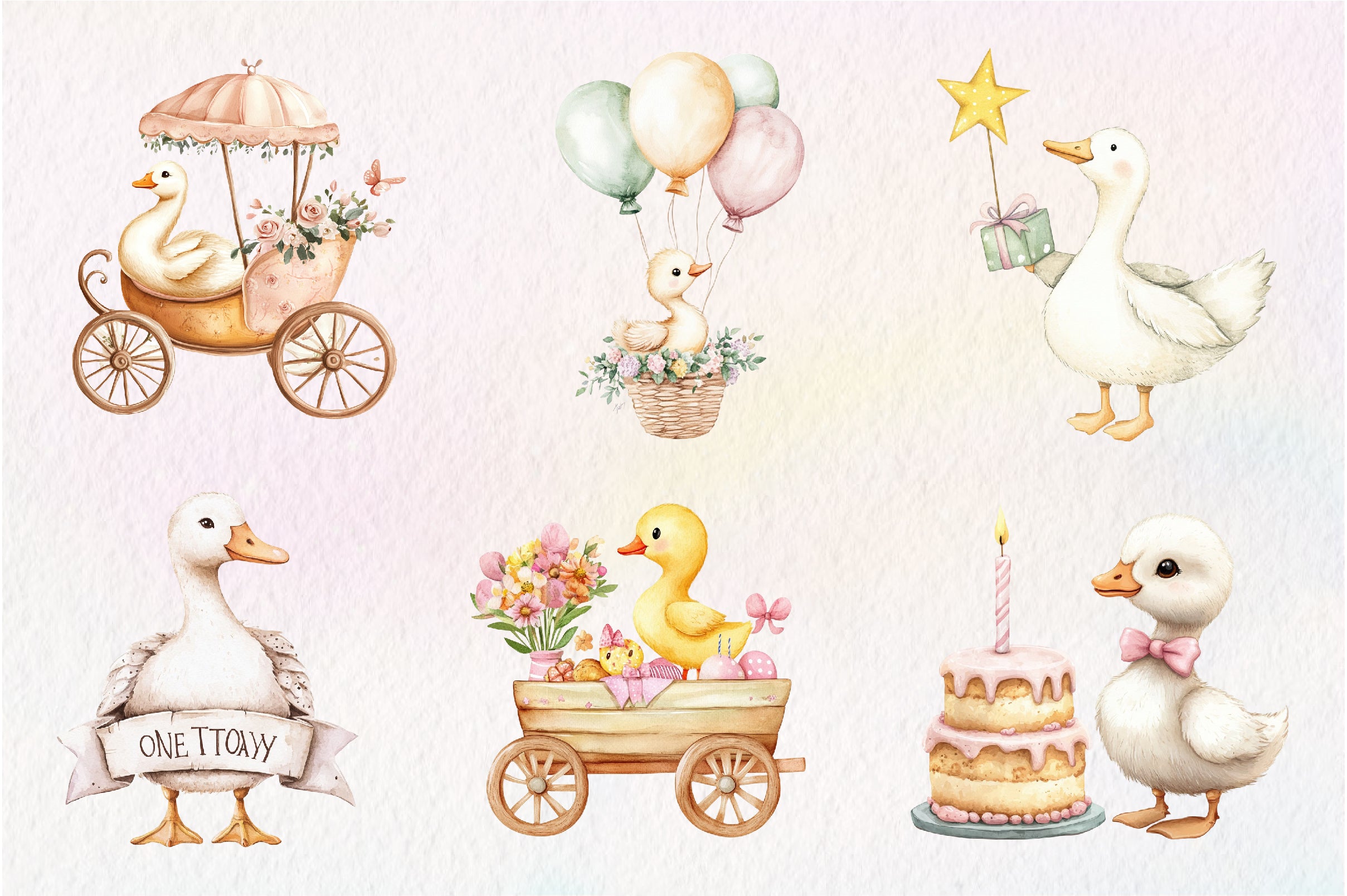 Baby White Goose Birthday Clipart Bundle - CraftNest - Digital Crafting and Art