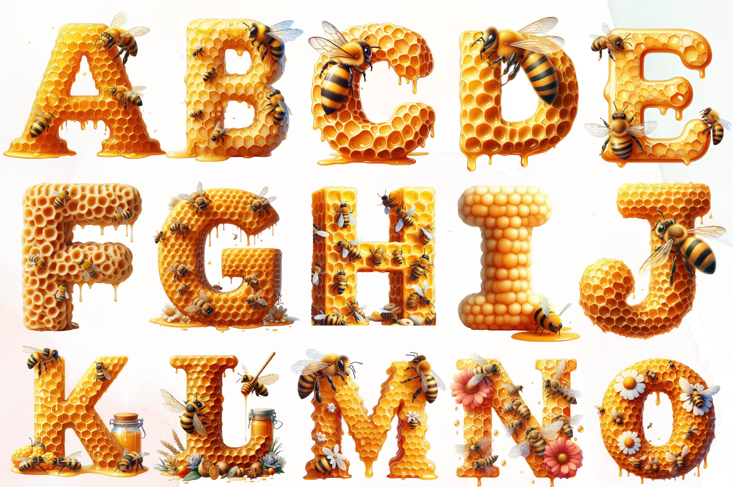 Honey Bee Alphabet Number Clipart Bundle - CraftNest - Digital Crafting and Art