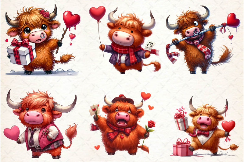 Funny Valentine Highland Cow Clipart Bundle - CraftNest - Digital Crafting and Art