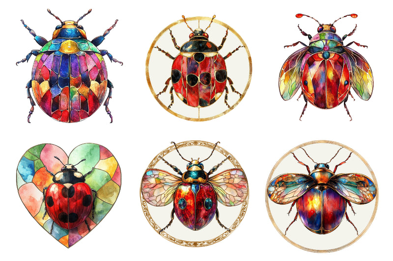 Round Stained Glass Ladybug Clipart Bundle - CraftNest - Digital Crafting and Art