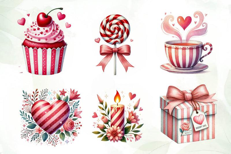 Striped Valentines Clipart Bundle - CraftNest - Digital Crafting and Art