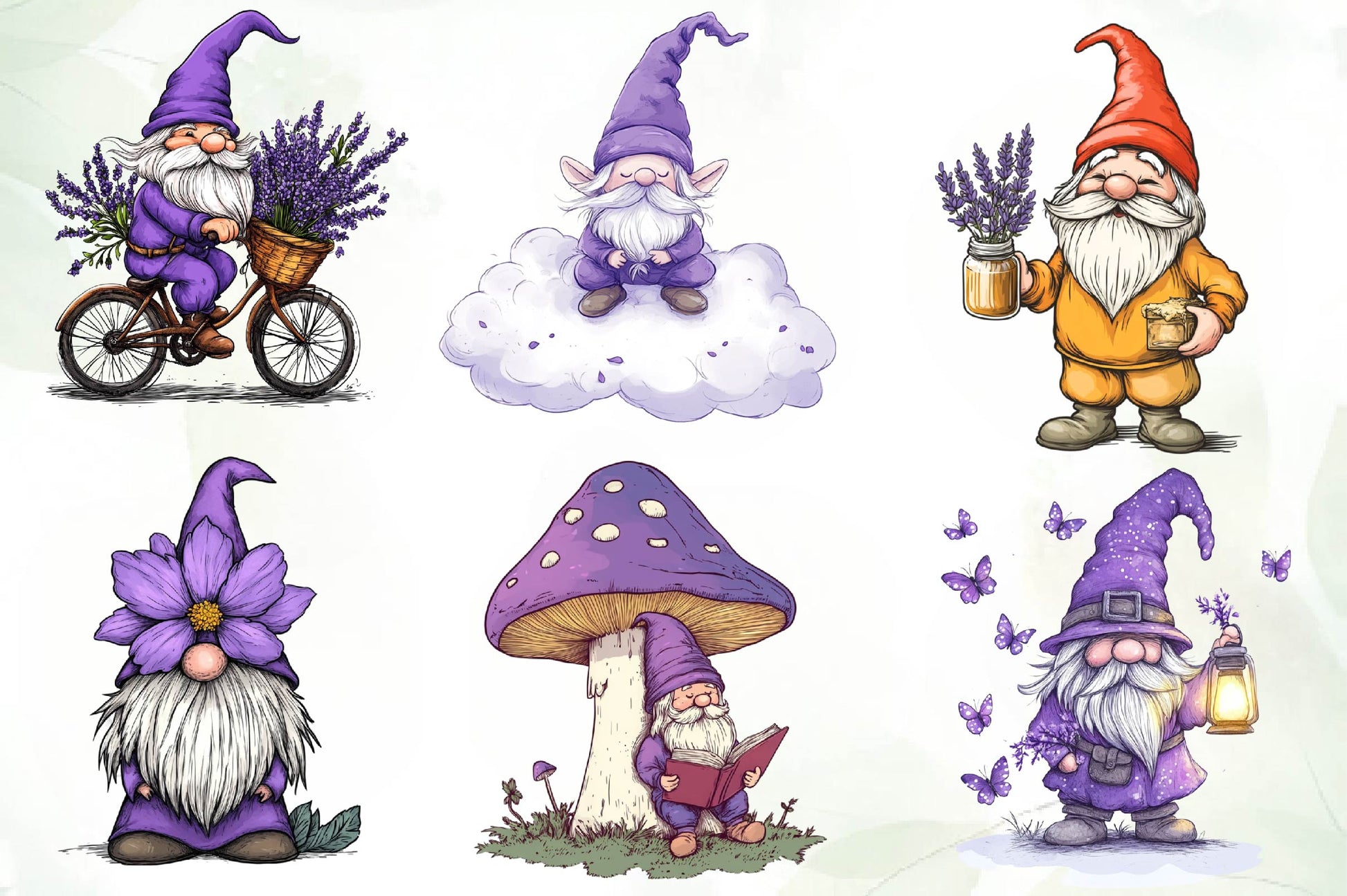 Lavender Purple Gnome Clipart Bundle - CraftNest - Digital Crafting and Art
