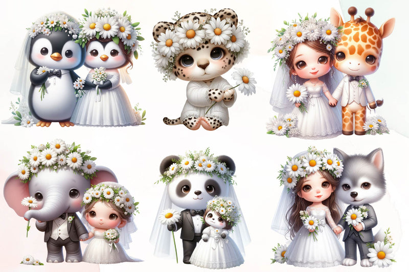 Cute Bride Groom Animals Clipart Bundle - CraftNest - Digital Crafting and Art