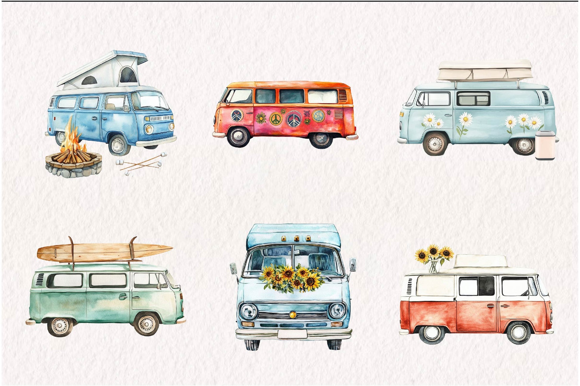 Summer Retro Van Clipart Bundle - CraftNest - Digital Crafting and Art