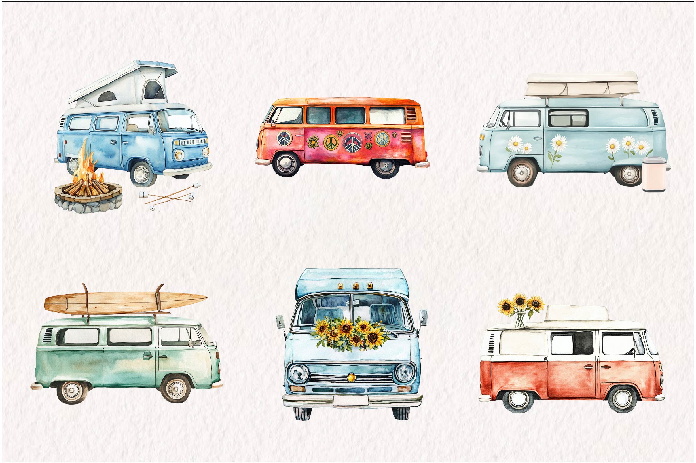 Summer Retro Van Clipart Bundle - CraftNest - Digital Crafting and Art