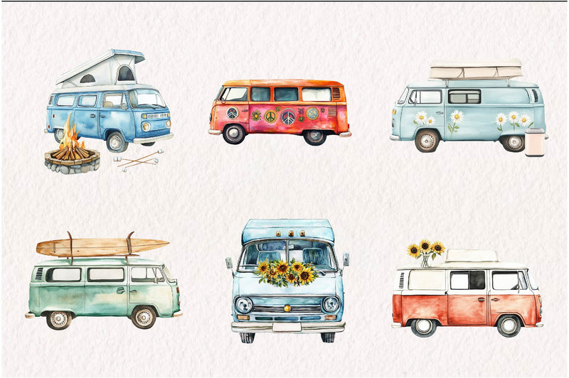 Summer Retro Van Clipart Bundle - CraftNest - Digital Crafting and Art