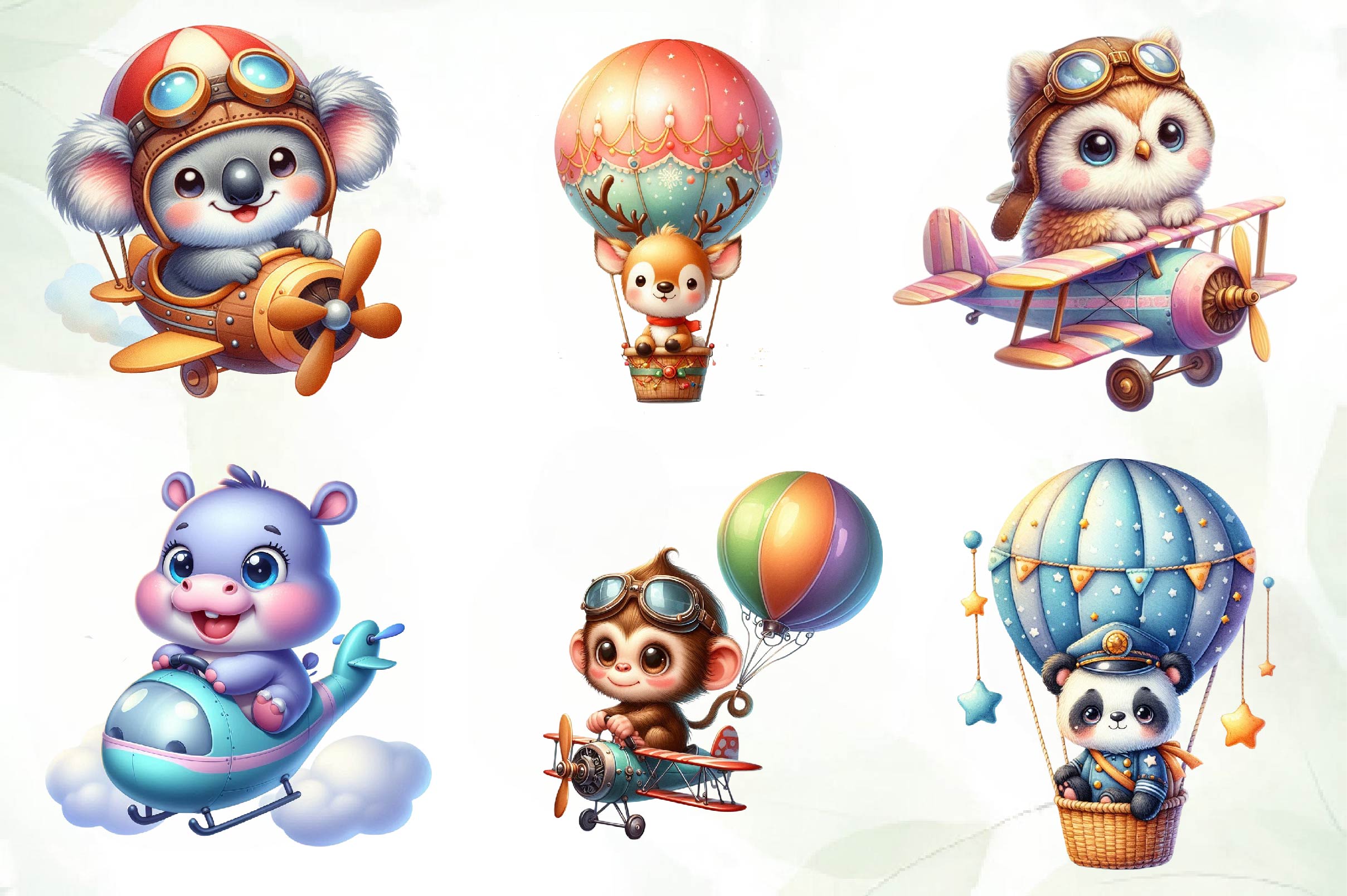 Cute Baby Pilot Animals Clipart Bundle - CraftNest - Digital Crafting and Art