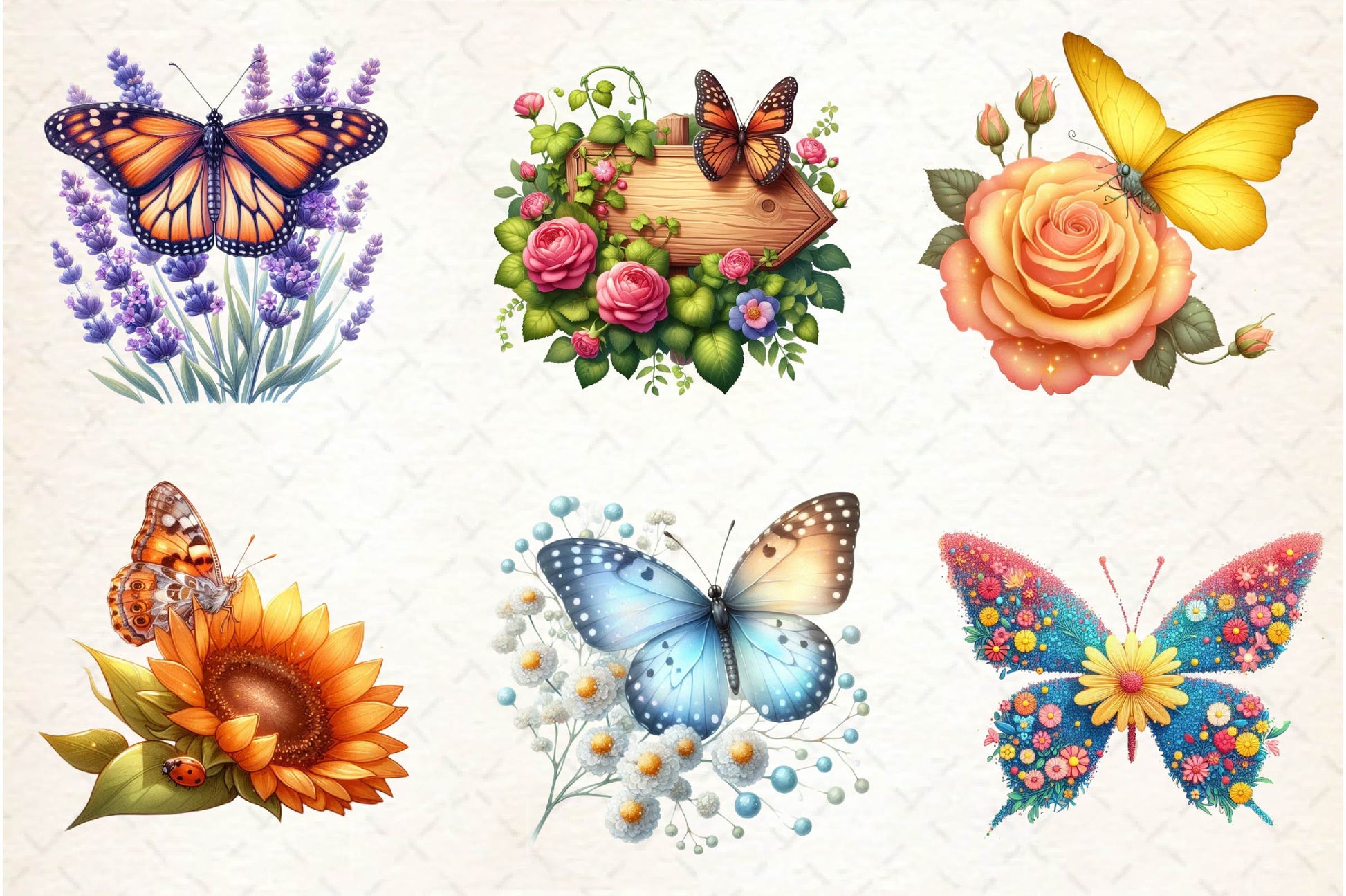 Cute Summer Butterfly & Flowers Clipart Bundle - CraftNest - Digital Crafting and Art