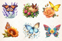 Cute Summer Butterfly & Flowers Clipart Bundle - CraftNest - Digital Crafting and Art