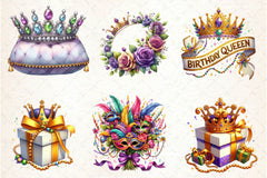 Birthday Queen Of Mardi Gras Clipart Bundle - CraftNest - Digital Crafting and Art