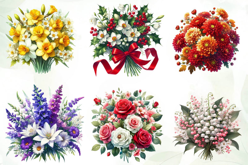 Birth Month Flower Clipart Bundle - CraftNest - Digital Crafting and Art