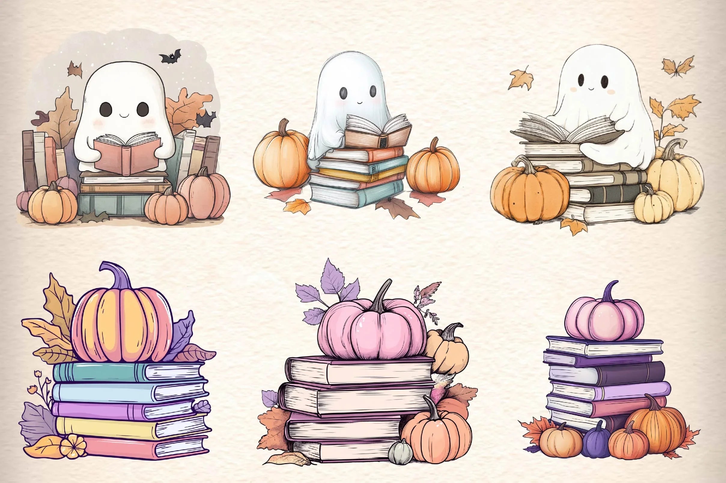 Ghost Reading Book Clipart Bundle - CraftNest - Digital Crafting and Art