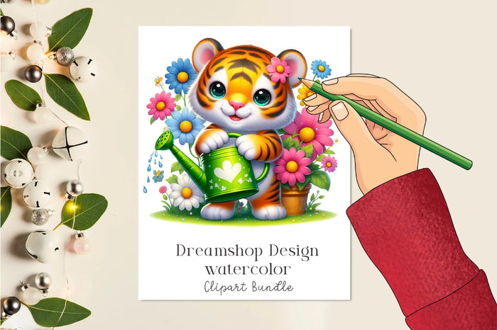 Cute Spring Tiger Clipart Bundle
