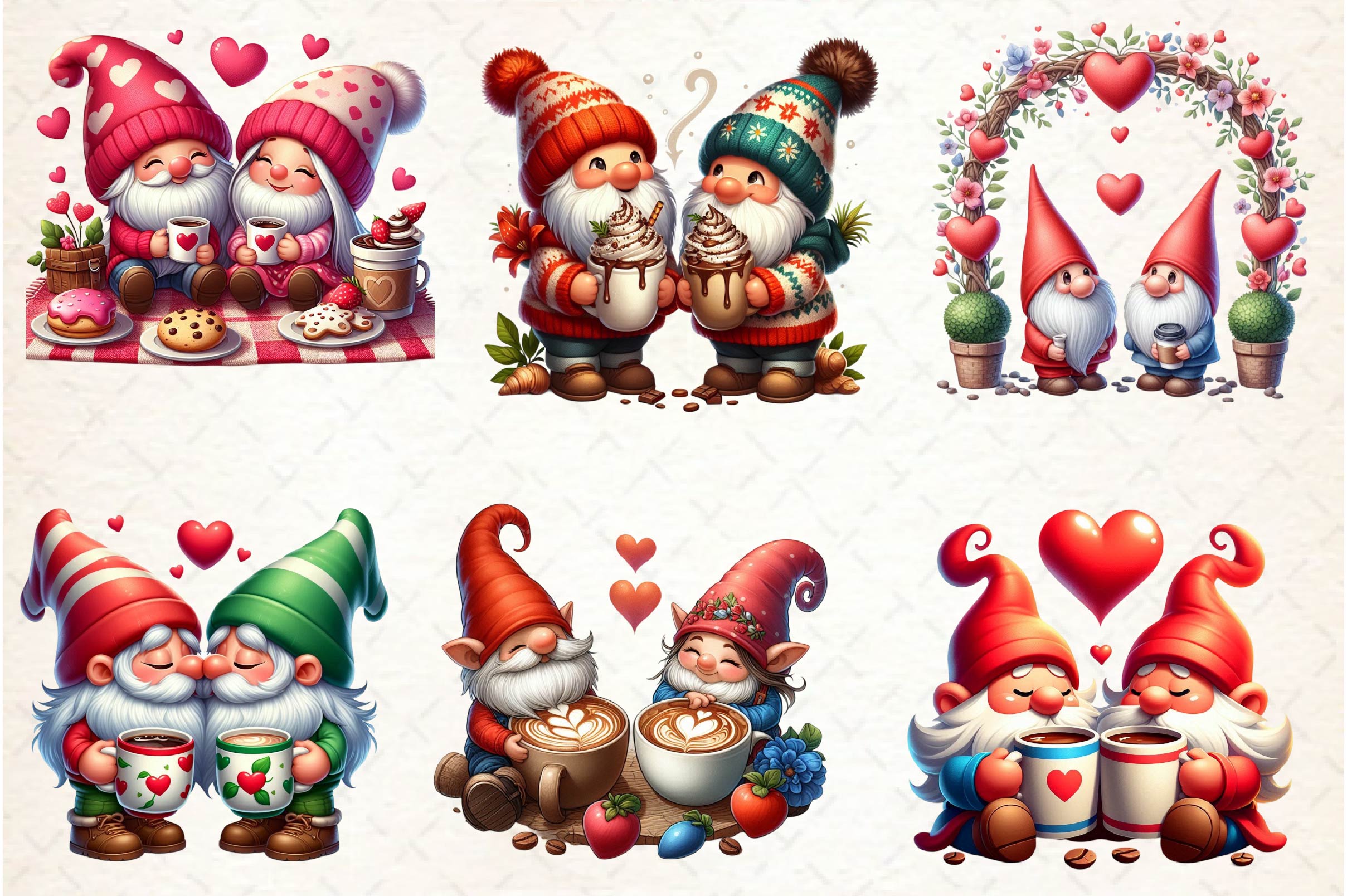 Valentine Gnome Couple Coffee Cup Clipart Bundle - CraftNest - Digital Crafting and Art