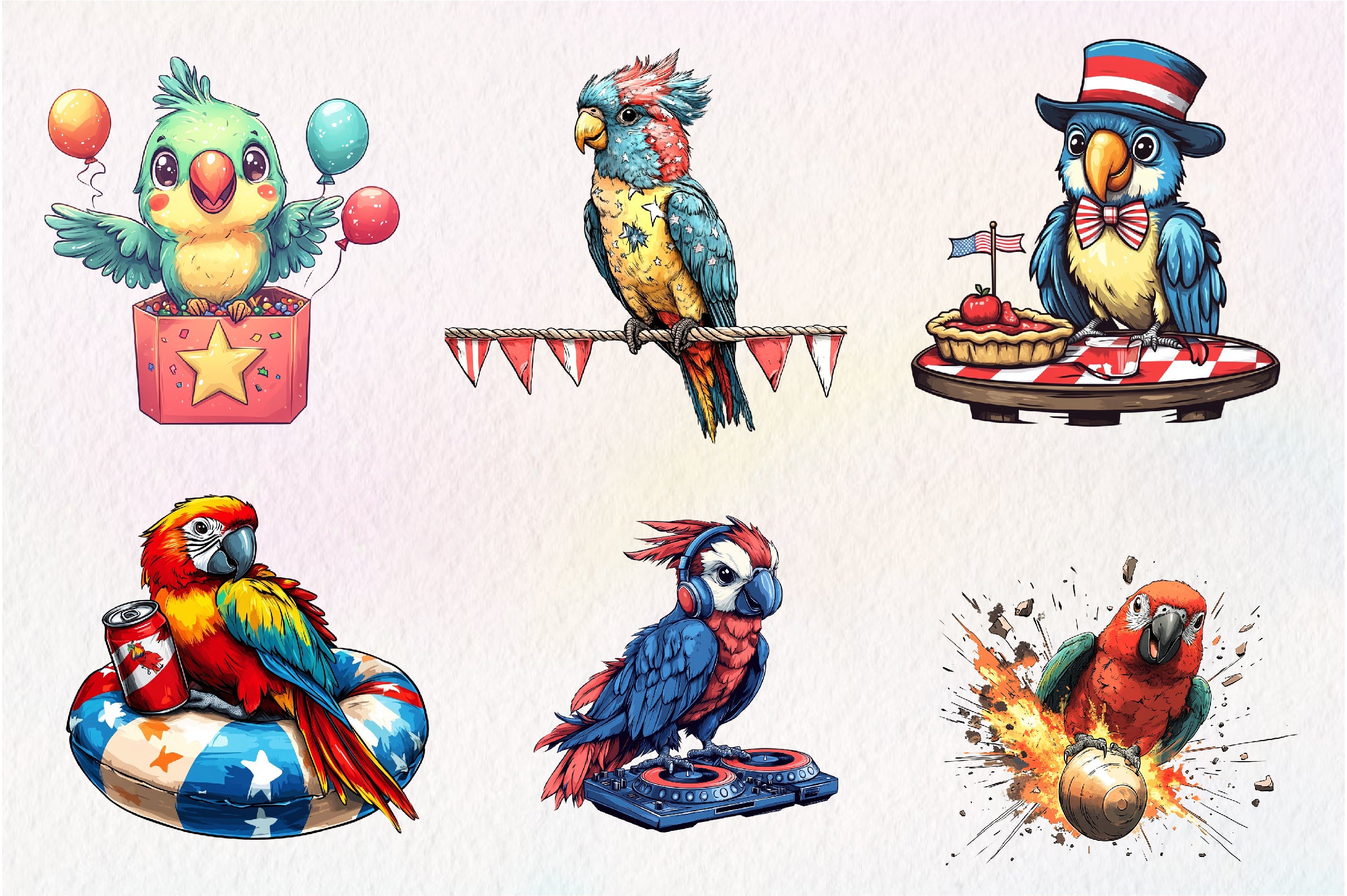 Patriotic 4th Of July Parrot Clipart Bundle - CraftNest - Digital Crafting and Art
