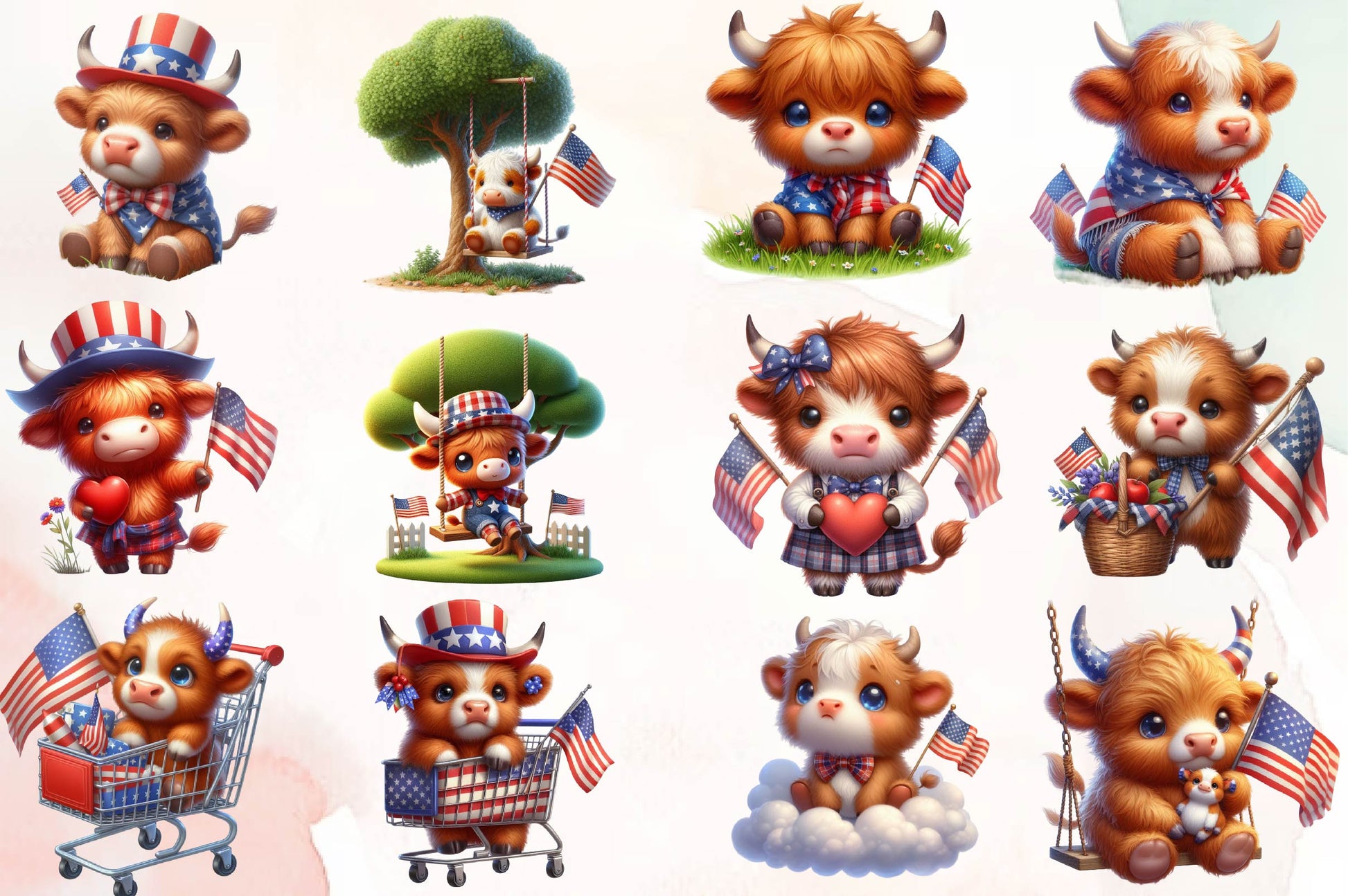 Patriotic Highland Cow Clipart Bundle 1 - CraftNest - Digital Crafting and Art