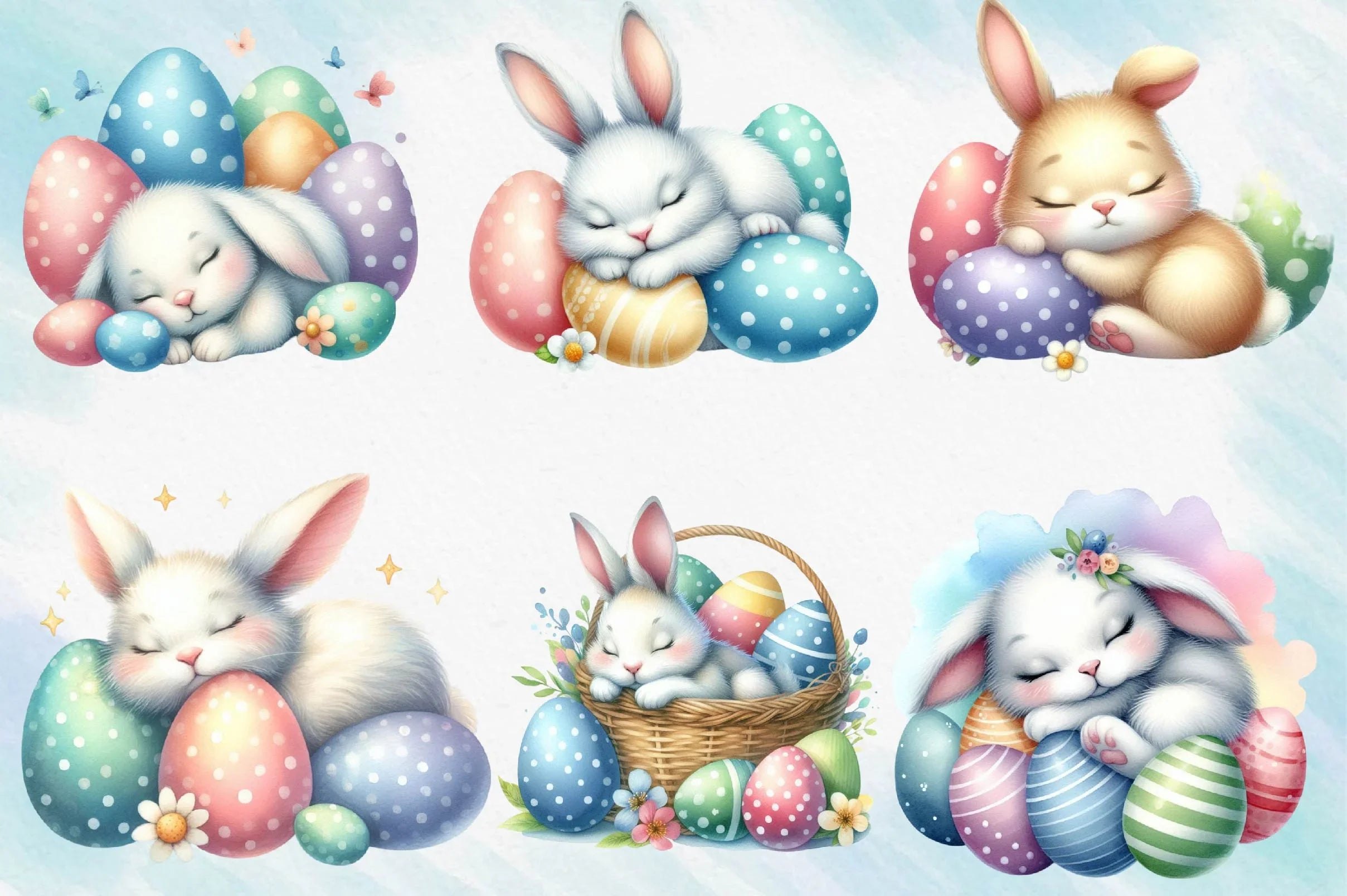 Easter Sleeping Bunny In An Egg Clipart Bundle - CraftNest - Digital Crafting and Art