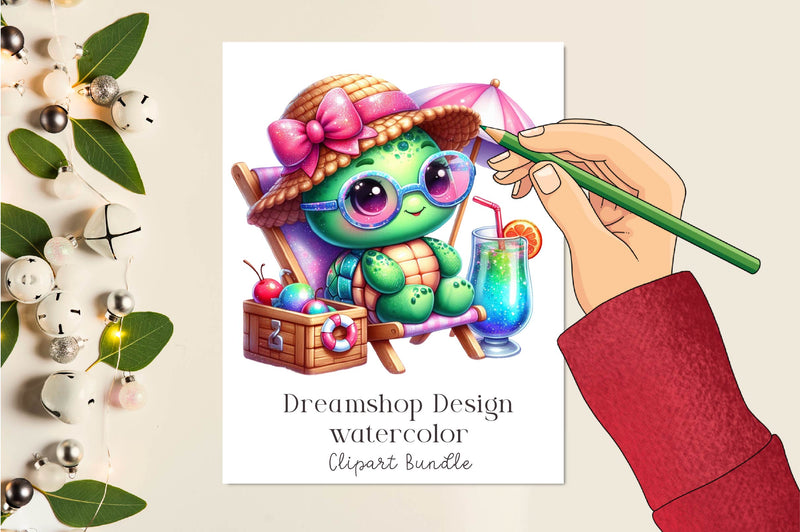 Chic Beach Sea Turtle Clipart Bundle - CraftNest - Digital Crafting and Art