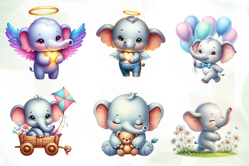 Cute Baby Elephant Clipart Bundle - CraftNest - Digital Crafting and Art