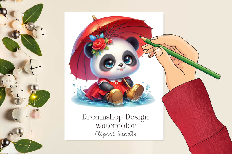 Panda Rainbow Umbrella Clipart Bundle - CraftNest - Digital Crafting and Art