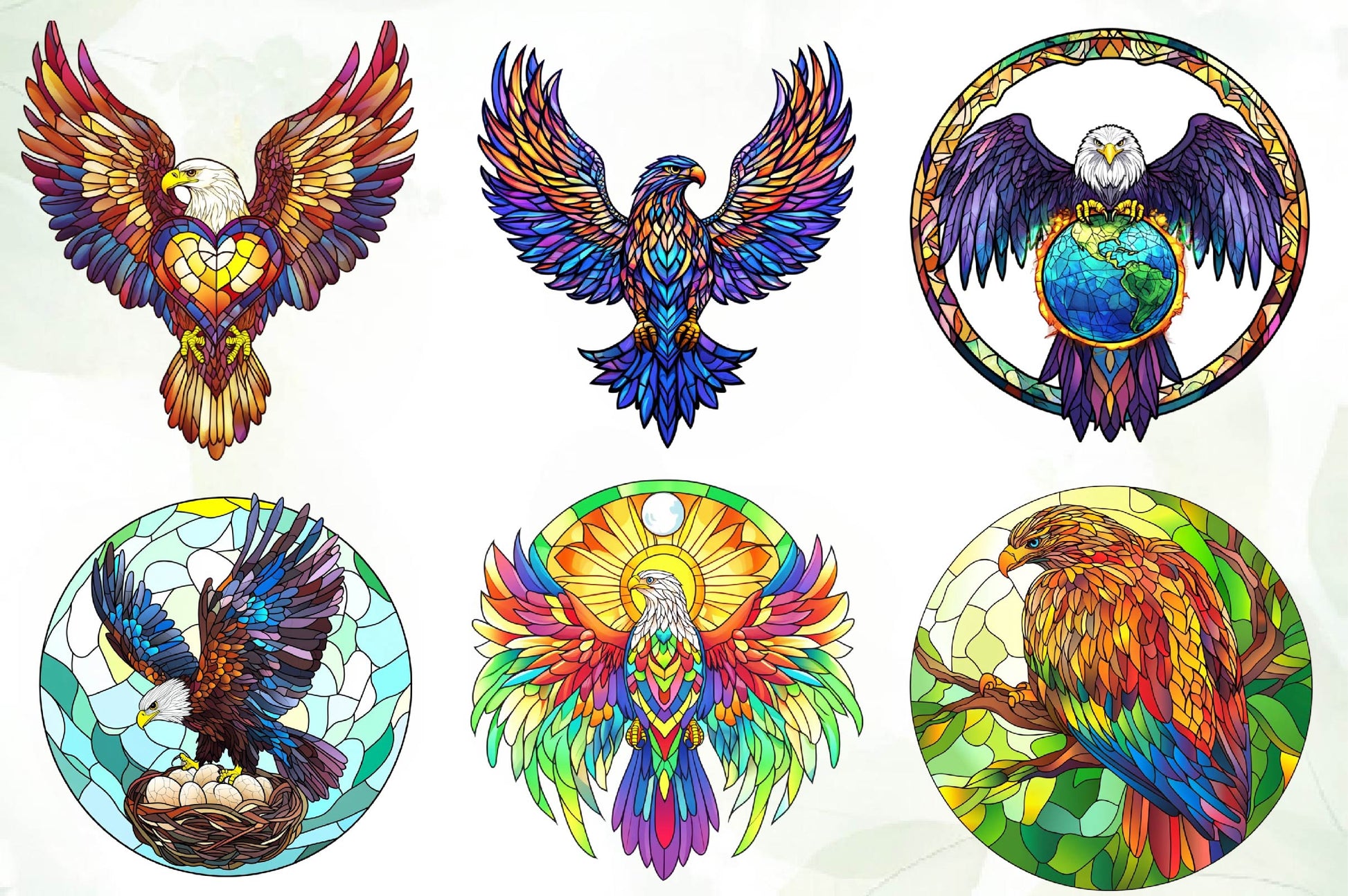Round Stained Glass Eagle Embrace Clipart Bundle - CraftNest - Digital Crafting and Art