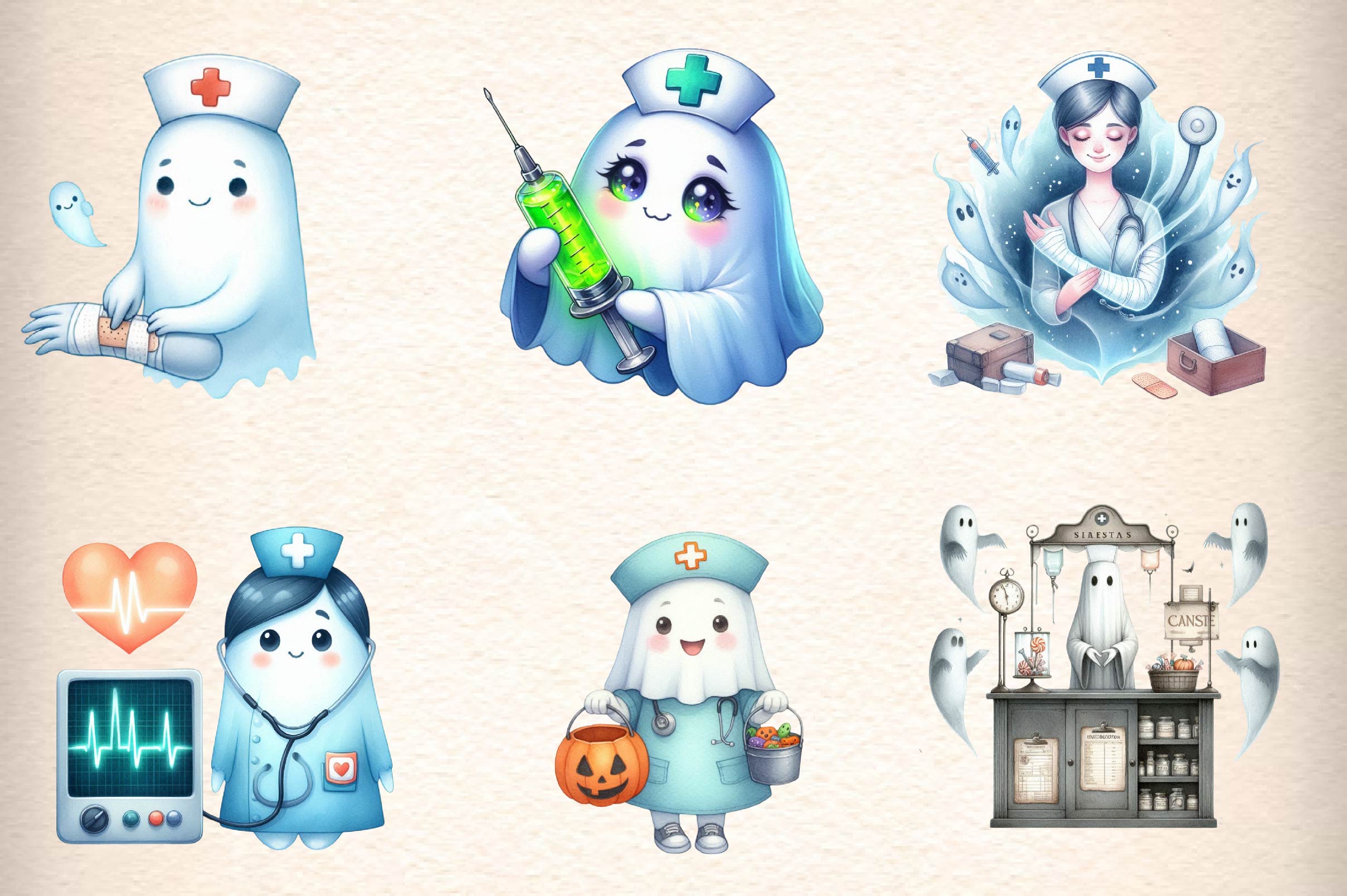 Cute Ghost Nurse Clipart Bundle - CraftNest - Digital Crafting and Art