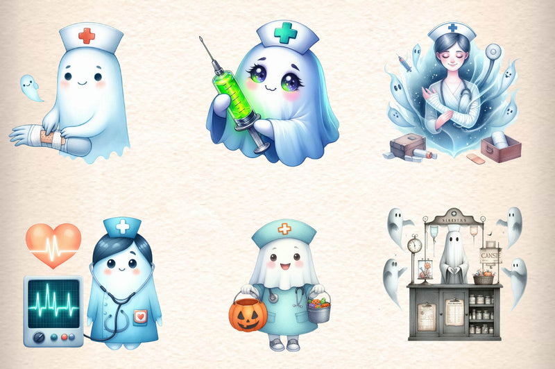 Cute Ghost Nurse Clipart Bundle - CraftNest - Digital Crafting and Art