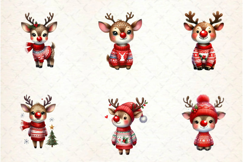 Cute Reindeer Christmas Clipart Bundle - CraftNest - Digital Crafting and Art