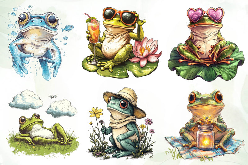 Frog Enjoying Summer Clipart Bundle - CraftNest - Digital Crafting and Art