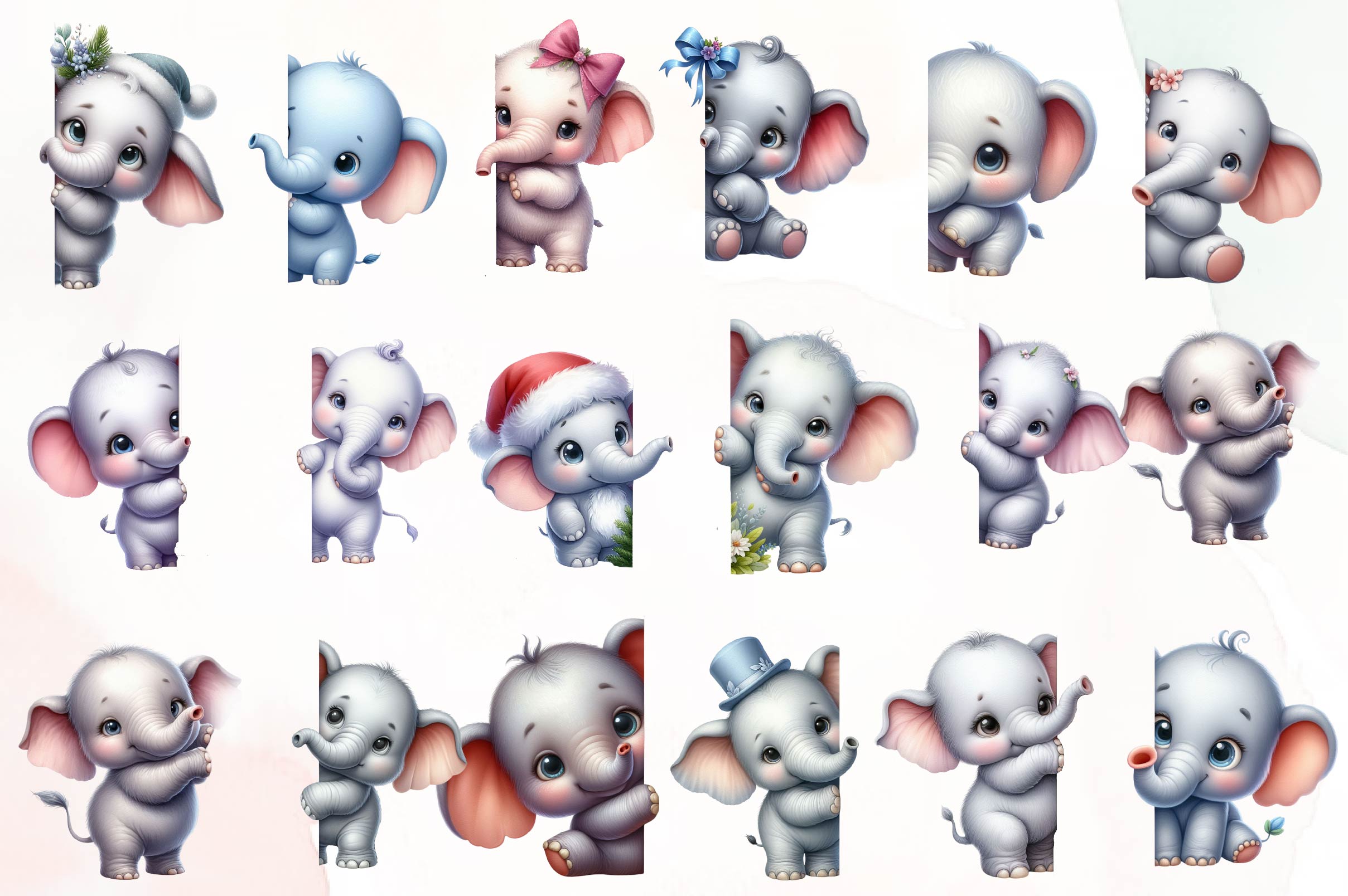 Elephant Peeking Around Corner Clipart Bundle - CraftNest - Digital Crafting and Art