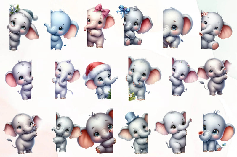 Elephant Peeking Around Corner Clipart Bundle - CraftNest - Digital Crafting and Art