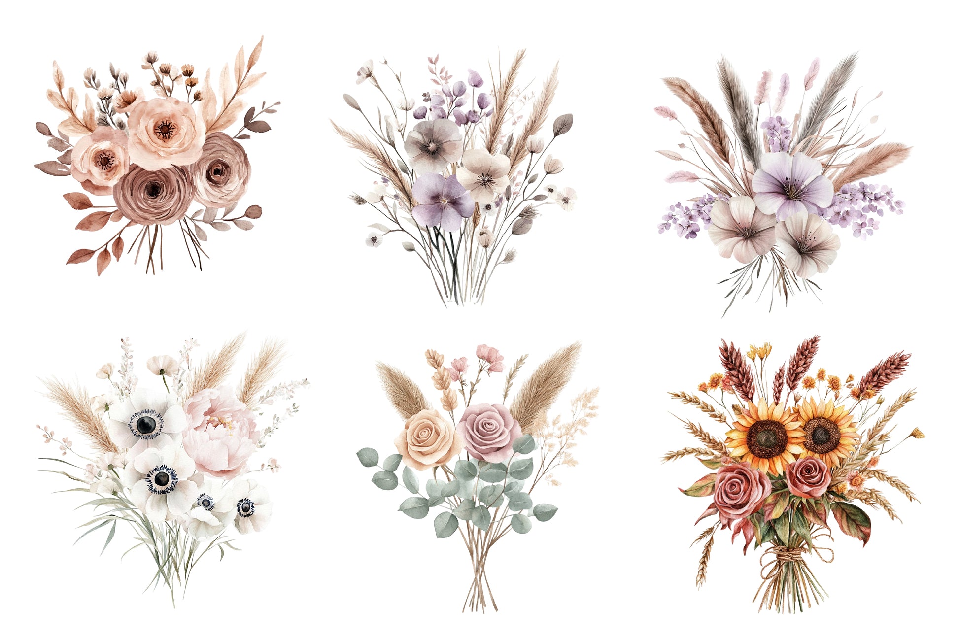 Boho Mothers Day Floral Bouquets Clipart Bundle - CraftNest - Digital Crafting and Art