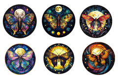 Lunar Moth And Moon Round Stained Glass Clipart Bundle - CraftNest - Digital Crafting and Art