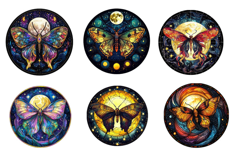 Lunar Moth And Moon Round Stained Glass Clipart Bundle - CraftNest - Digital Crafting and Art