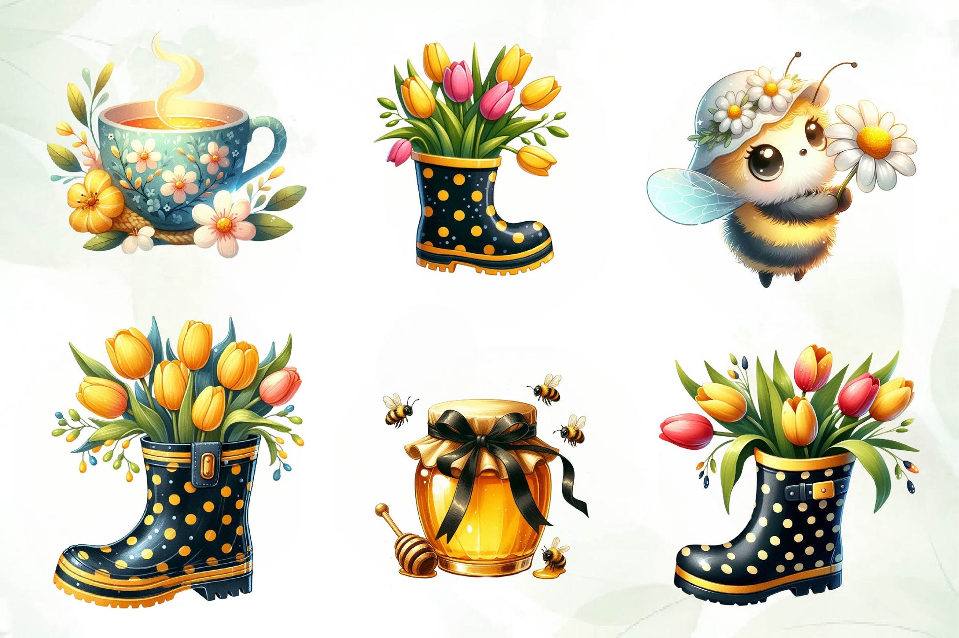 Black & Yellow Spring Clipart Bundle - CraftNest - Digital Crafting and Art