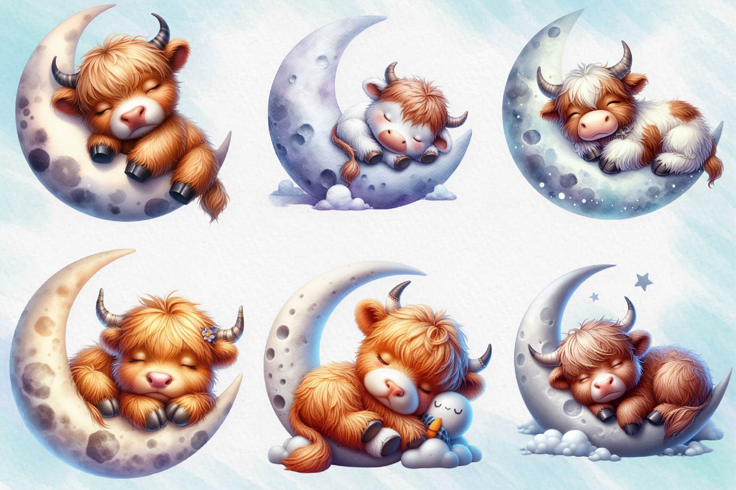 Sleeping Highland Cow Clipart Bundle - CraftNest - Digital Crafting and Art