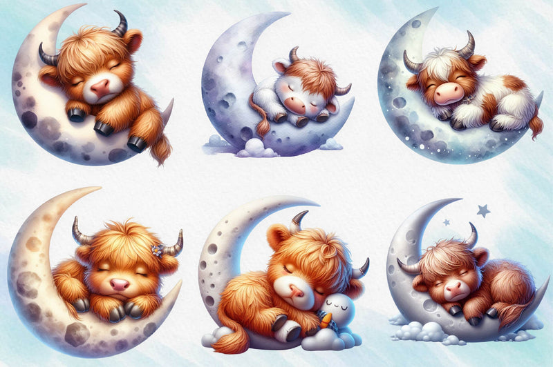 Sleeping Highland Cow Clipart Bundle - CraftNest - Digital Crafting and Art