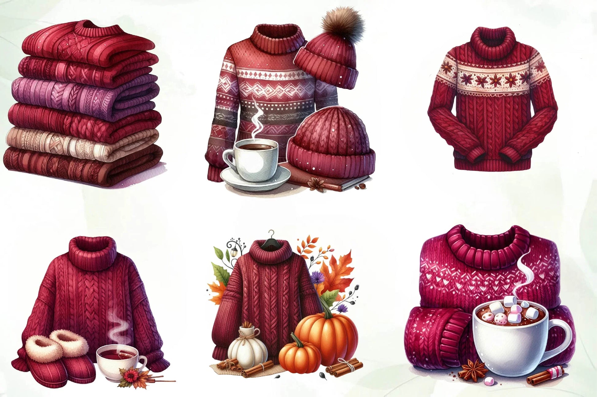 Burgundy Sweater Weather Clipart Bundle - CraftNest - Digital Crafting and Art