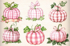 Pink Gingham Pumpkin Clipart Bundle - CraftNest - Digital Crafting and Art