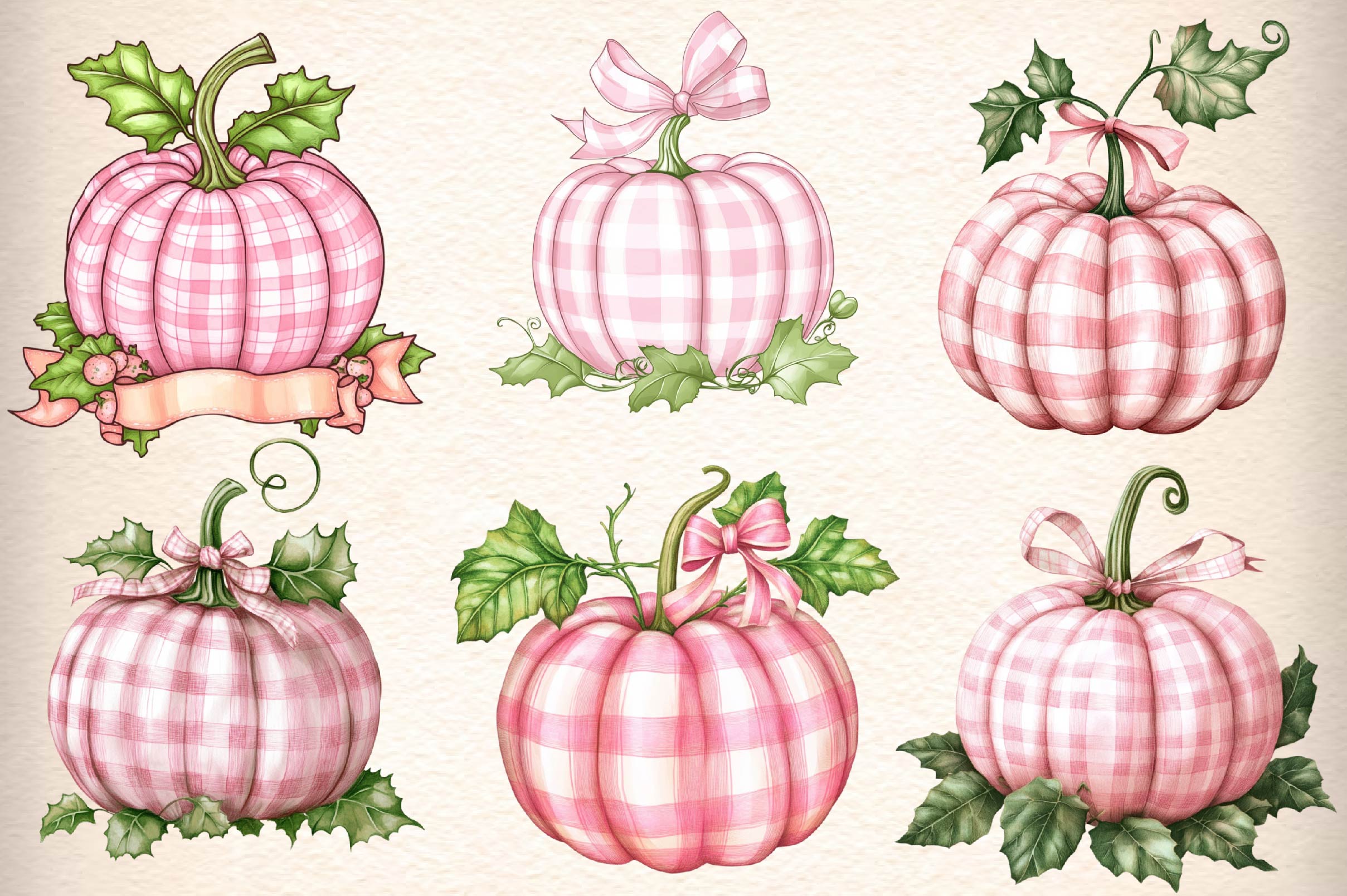 Pink Gingham Pumpkin Clipart Bundle - CraftNest - Digital Crafting and Art