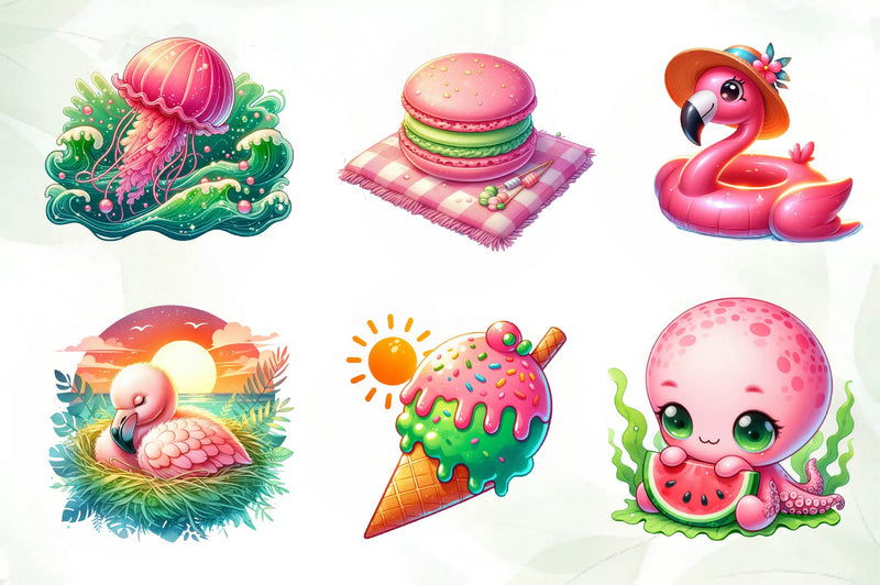 Pink And Green Summer Clipart Bundle - CraftNest - Digital Crafting and Art