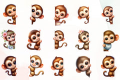 Monkey Peeking Around Corner Clipart Bundle - CraftNest - Digital Crafting and Art