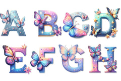 Sparkling Stars Butterflies Alphabet Clipart Bundle - CraftNest - Digital Crafting and Art