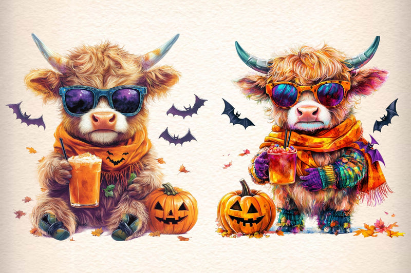 Cute Autumn Highland Cow Clipart Bundle - CraftNest - Digital Crafting and Art