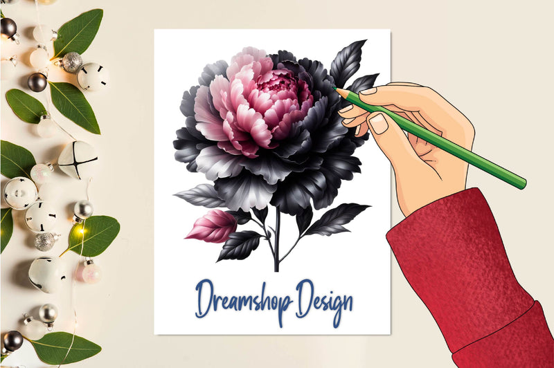 Black Pink And Silver Floral Clipart Bundle - CraftNest - Digital Crafting and Art