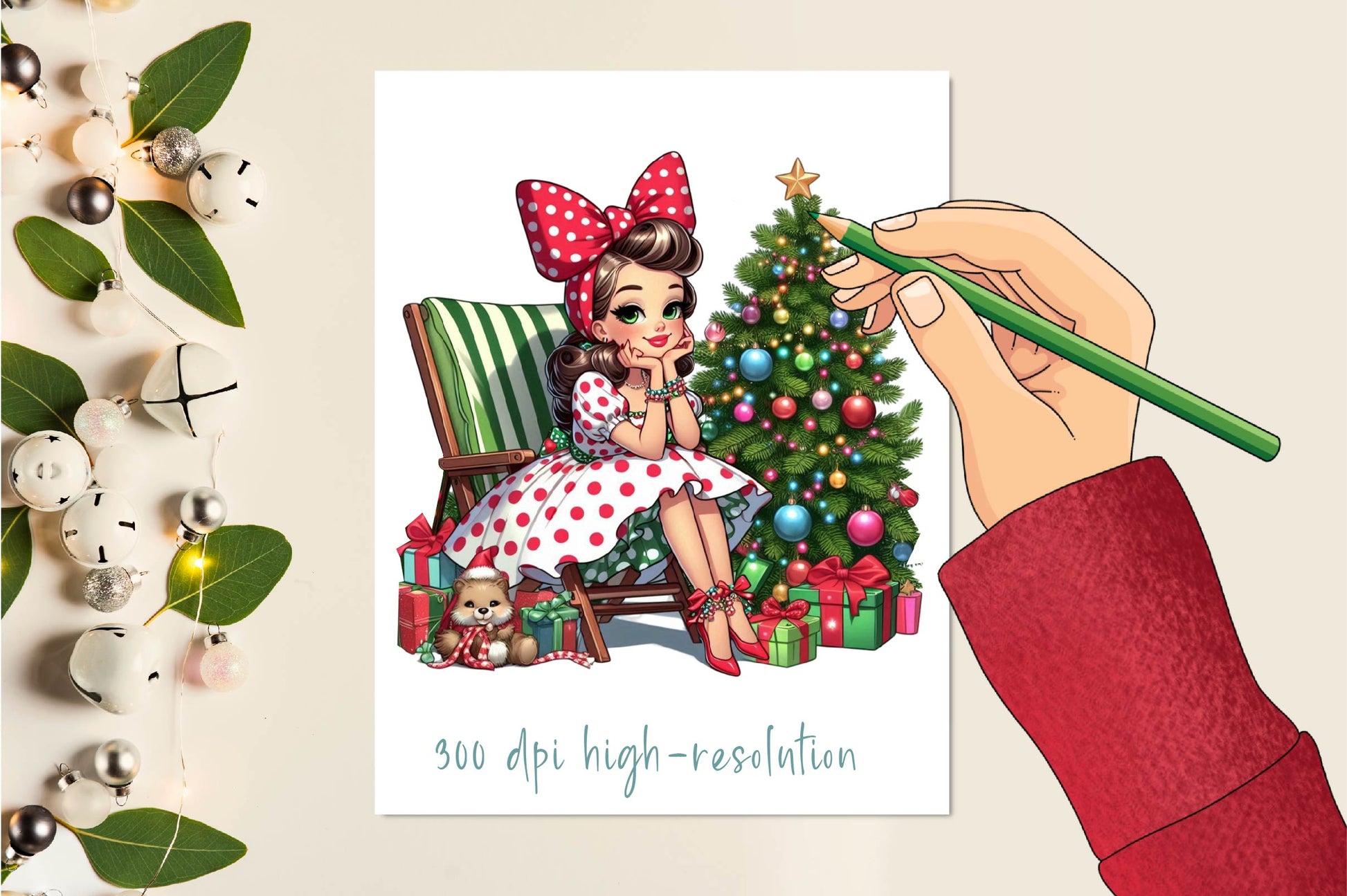 Vintage Pin Up Girl Christmas Clipart Bundle - CraftNest - Digital Crafting and Art