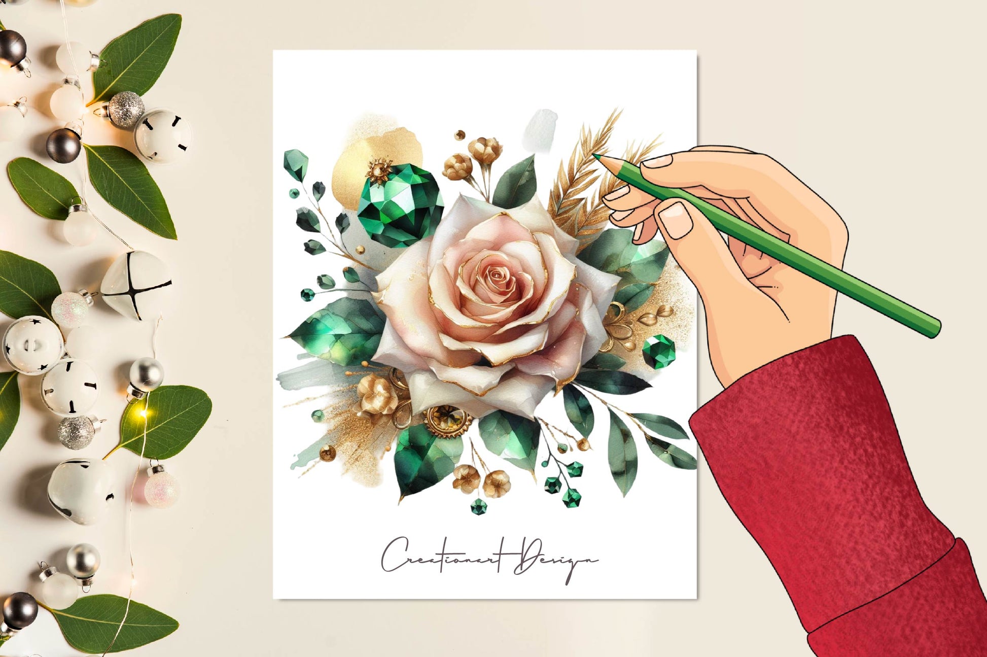 Emerald And Gold Glam Rose Clip Art Clipart Bundle - CraftNest - Digital Crafting and Art