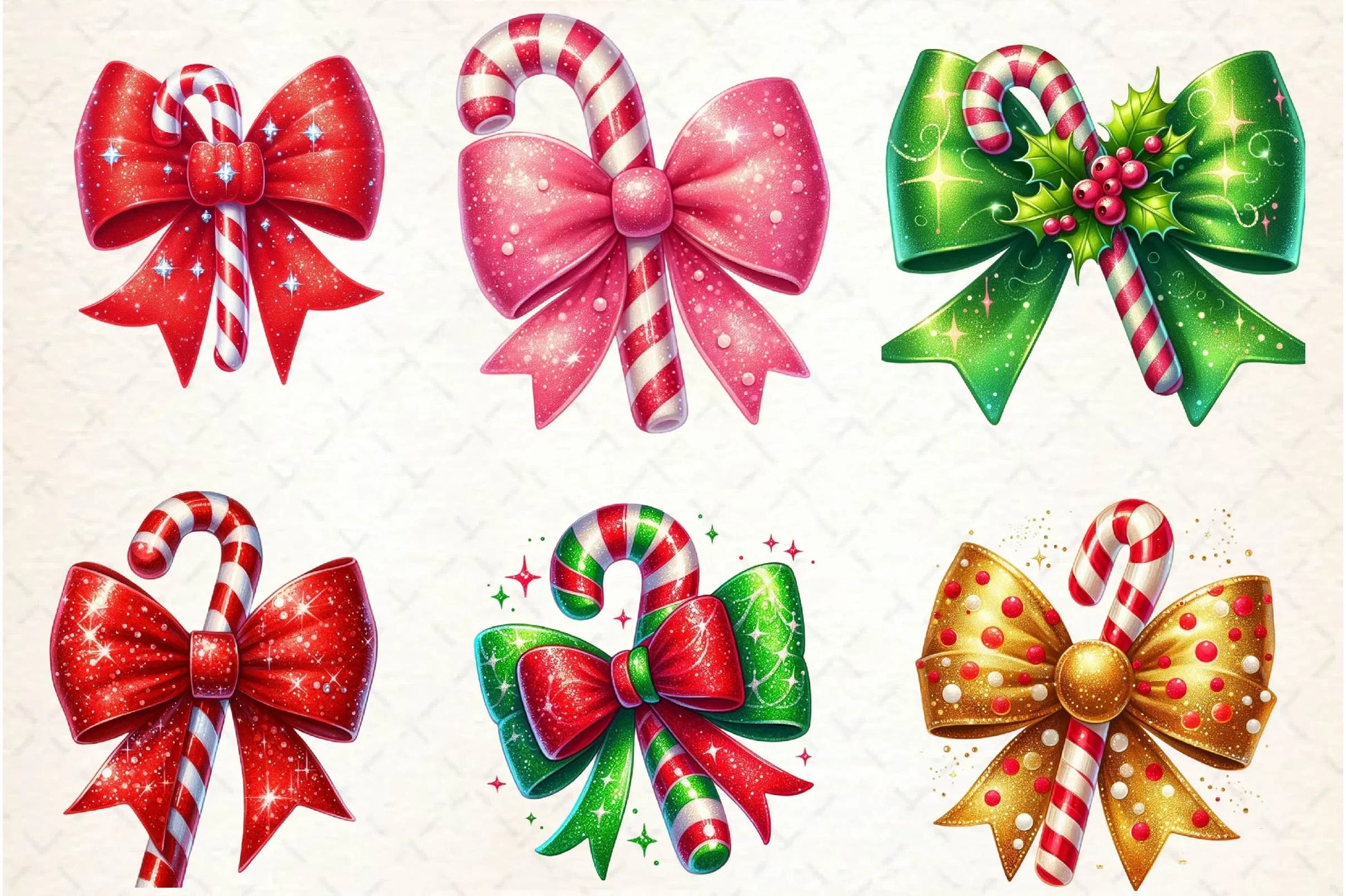 Glitter Christmas Bow Candy Cane Clipart Bundle - CraftNest - Digital Crafting and Art